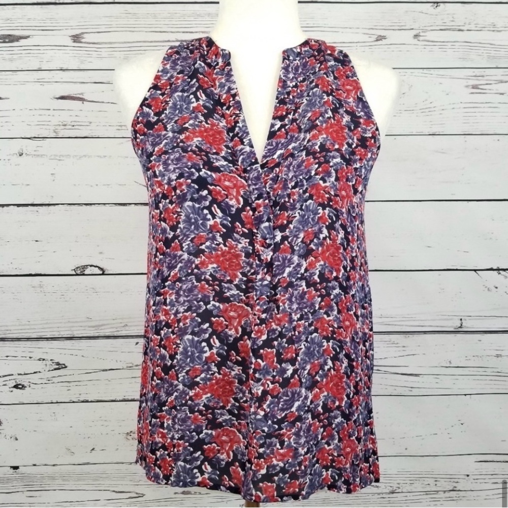 Joie blue, red and white floral sleeveless top NWT